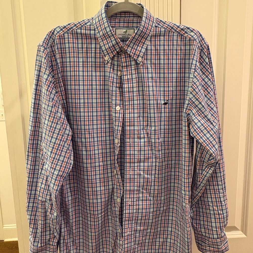 Properly Tied Classic Fit Blue and Red Plaid Men's Button Down Shirt
